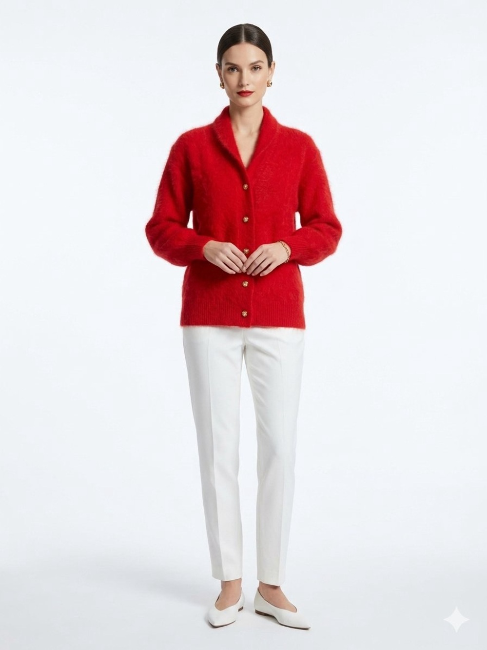 Exclusively Misook angora blend mohair 80’s Red Button-Front Cardigan size M